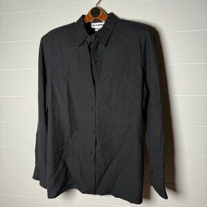 Vintage 90s Joan Leslie Linen Blend Black Long Sleeve Button Down Blouse Size 16